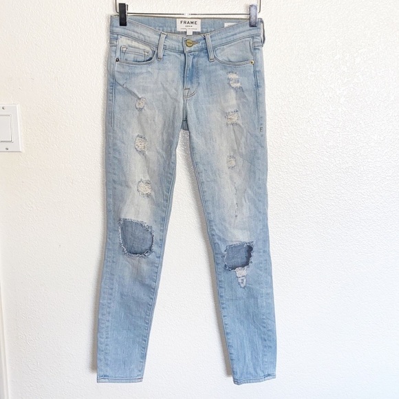 Frame Denim Le Skinny De Jeanne Distressed Light Wash Skinny Jeans - Picture 1 of 11